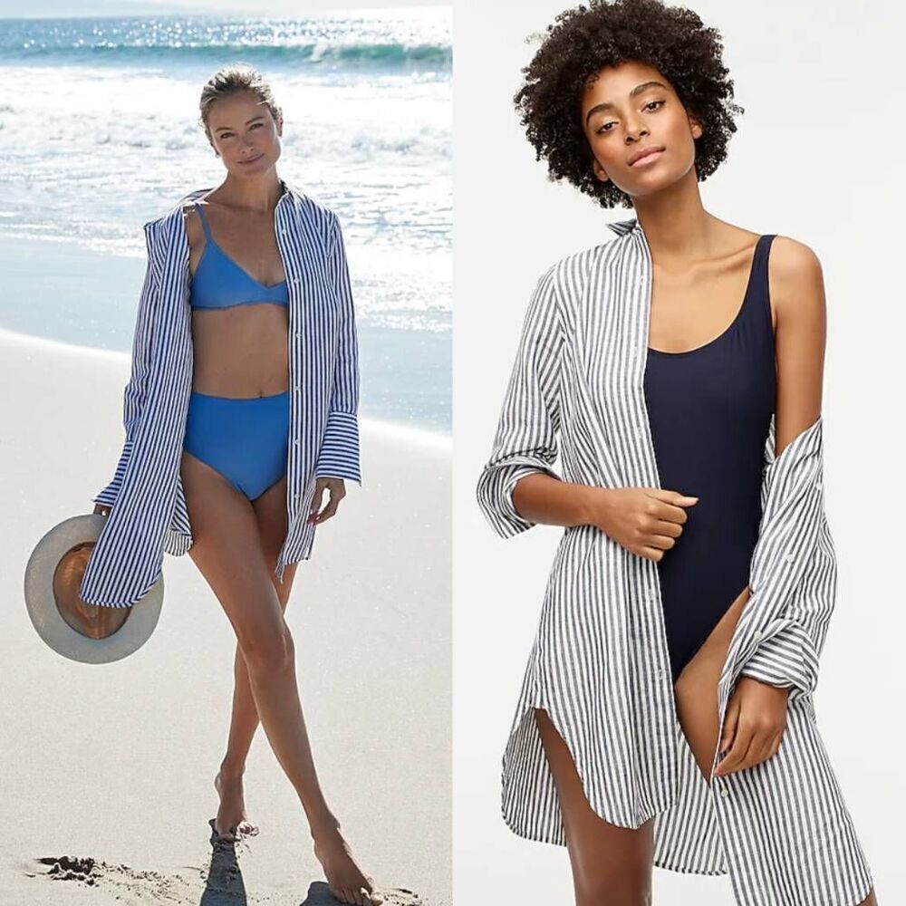 J. Crew Classic-fit beach shirt in striped linen-cotton blend XXS NWT $98